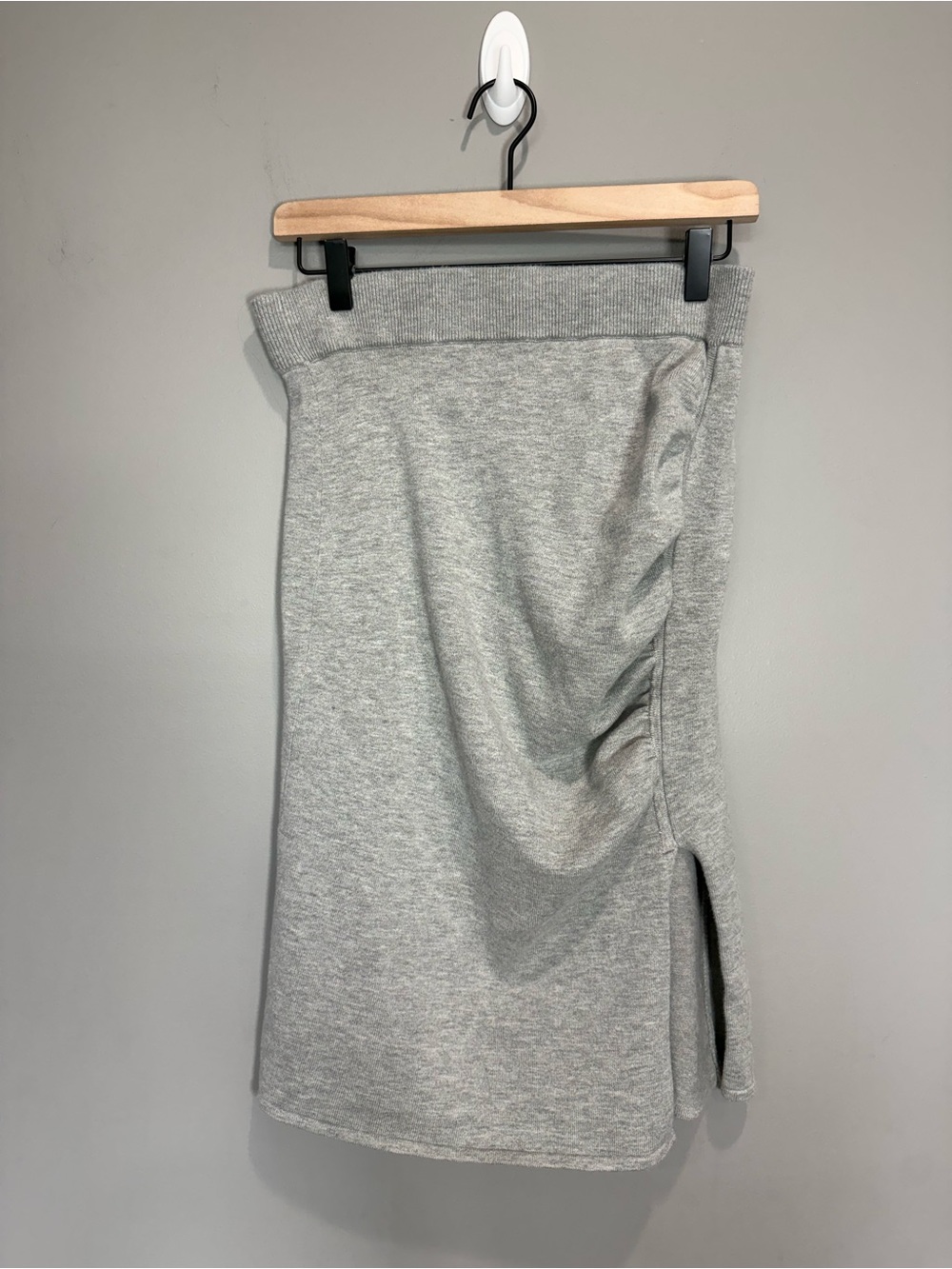 Bobi Black Gray Ruched Side Midi Skirt Slit‎ Cotton Blend Size Large